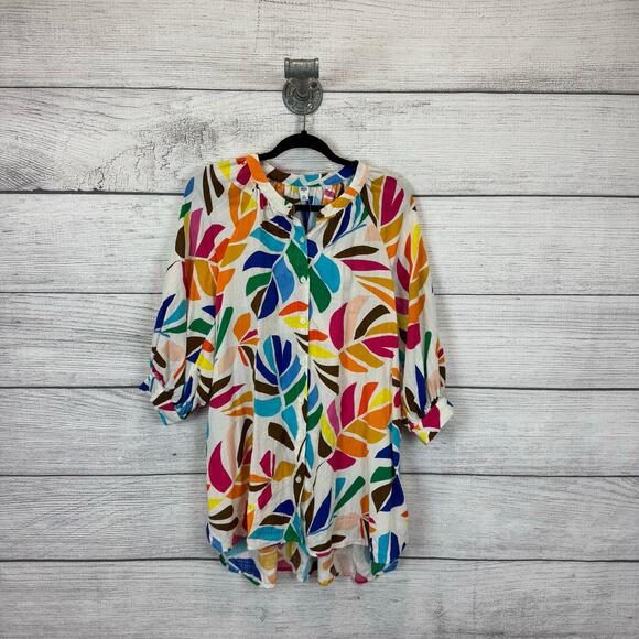 Tabitha Brown x Target Cream Colorful Button Up Tunic Blouse Size Medium - Picture 1 of 9